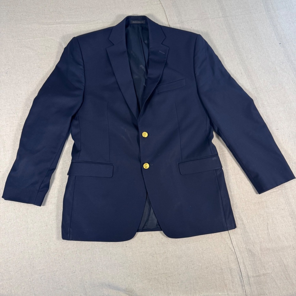 Lauren Ralph Lauren Blazer Men 40R Navy Blue Wool Gold Crest Button Sport Coat
